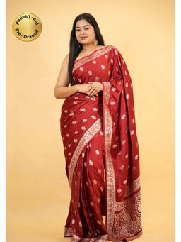 Isadora Life - Red Floral Pre-Draped Saree with Unstitched Blouse