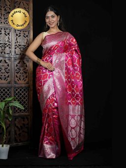 Isadora Life - Multi-Color Floral Pre-Draped Saree with Unstitched Blouse