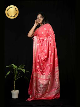 Isadora Life - Peach Floral Pre-Draped Saree with Unstitched Blouse