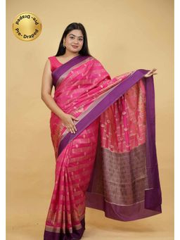 Isadora Life - Pink Woven Pre-Draped Saree with Unstitched Blouse