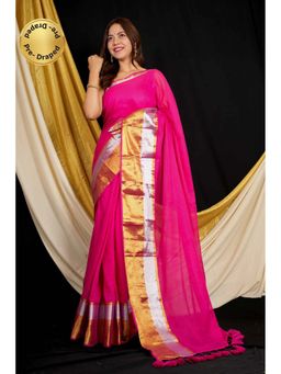 Isadora Life - Pink Solid Pre-Draped Saree with Unstitched Blouse