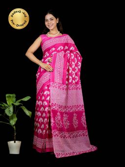 Isadora Life - Pink Printed Pre-Draped Saree with Unstitched Blouse