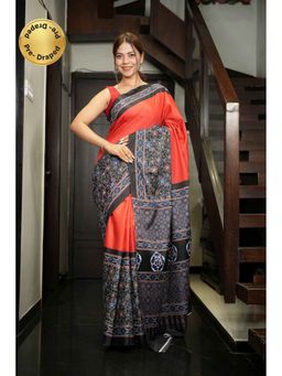 Isadora Life - Multi-Color Printed Pre-Draped Saree with Unstitched Blouse