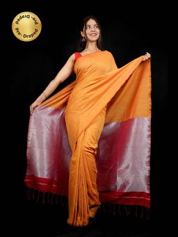 Isadora Life - Mustard Solid Pre-Draped Saree with Unstitched Blouse