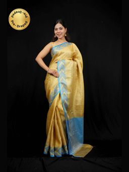 Isadora Life - Gold Woven Pre-Draped Saree with Unstitched Blouse