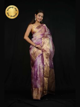 Isadora Life - Purple Woven Pre-Draped Saree with Unstitched Blouse
