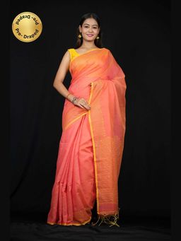 Isadora Life - Yellow Embroidered Pre-Draped Saree with Unstitched Blouse
