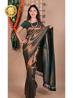 Isadora Life - Gold Floral Pre-Draped Saree with Unstitched Blouse