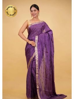 Isadora Life - Purple Woven Pre-Draped Saree with Unstitched Blouse