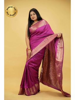 Isadora Life - Purple Woven Pre-Draped Saree with Unstitched Blouse