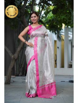 Isadora Life - Silver Solid Pre-Draped Saree with Unstitched Blouse