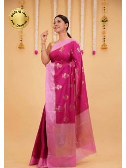 Isadora Life - Pink Floral Pre-Draped Saree with Unstitched Blouse