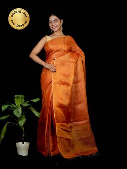 Isadora Life - Orange Solid Pre-Draped Saree with Unstitched Blouse