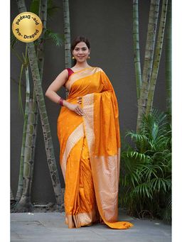 Isadora Life - Banarasi Soft Silk Pre Drape Saree with Unstitched Blouse with Unstitched