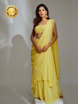 Label Aishwaryrika - Dahlia Chikankari Lehenga Saree (Set of 2)