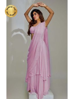 Label Aishwaryrika - Lavender Crush Chikankari Lehenga Saree with Stitched