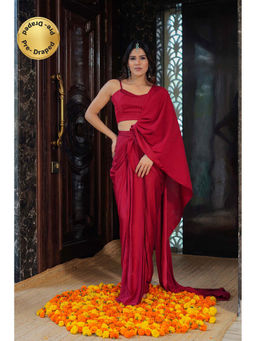 LABEL MAE - The Essence Of Red Saree with Semi-Stitched Blouse