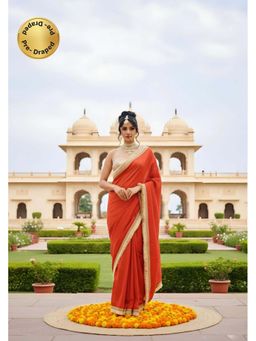 LABEL MAE - Noor-E-Gulzar Predraped Orange Saree With Stitched Blouse