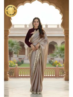 LABEL MAE - Stitched Gulzar Predraped Grey Saree With Stitched Blouse