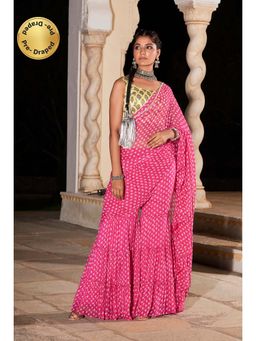 MONK & MEI - Issh Pink-Sharara Fusion Saree With Stitched Blouse
