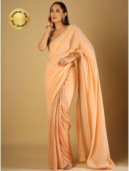 MONK & MEI - Sultana-Saree With Stitched Blouse-Peach Pink