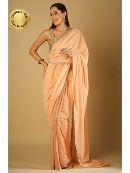 MONK & MEI - Sultana-Saree With Stitched Blouse And Belt- Peach Pink