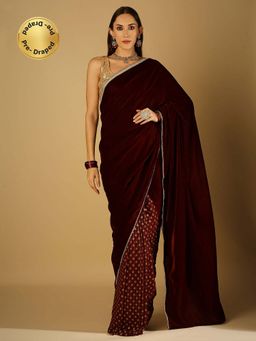 MONK & MEI - Sultana-Saree With Stitched Blouse- Maroon