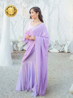 MONK & MEI - Madhubala Chikankari Saree with Stitched Blouse