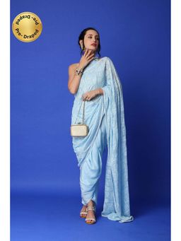 MONK & MEI - Karishma Chikankari Dhoti Saree & Blouse - Ice Blue