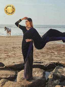 MONK & MEI - Jane Blue Saree With Stitched Blouse