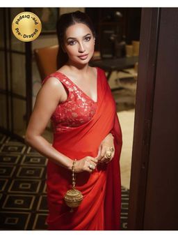 MONK & MEI - Ruhee Pre Draped Saree with Stitched Blouse