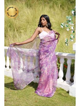 MONK & MEI - Tancy Lavender Pre-Drapped Saree with Stitched Blouse