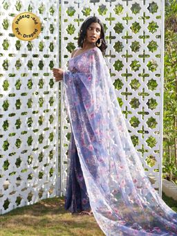 MONK & MEI - Tancy Blue Pre-Drapped Saree with Stitched Blouse