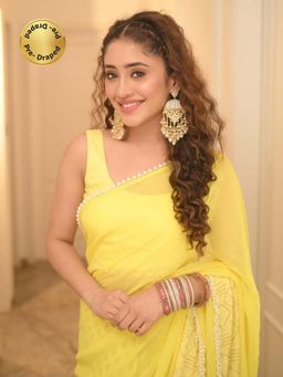 MONK & MEI - Yellow Scarlett Pre Draped Saree with Stitched Blouse