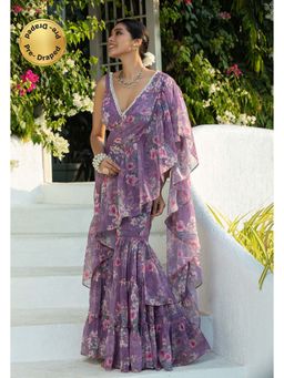 MONK & MEI - Dandelion Purple Pre-Draped Saree with Stitched Blouse