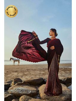 MONK & MEI - Wine Jane Ready To Wear Saree with Stitched Blouse
