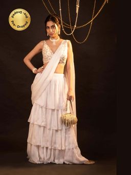 MONK & MEI - Mira Ruffle Saree with Stitched Blouse