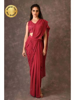 Naina Arunima - Red Drape Saree With Stitched Blouse with Stitched