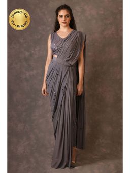 Naina Arunima - Grey Drape Saree With Stitched Blouse with Stitched