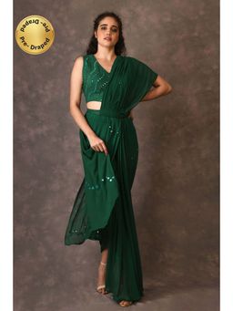 Naina Arunima - Green Drape Saree With Stitched Blouse with Stitched
