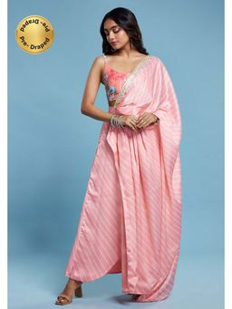 PHATAKAA - Scoop Blouse With Pre Draped Saree With Stitched Blouse