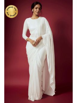 PHATAKAA - White Sequin Pre Draped Saree With Stitched Blouse
