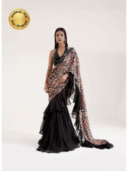 Ritivesh - Black Miasha Pre-Draped Saree with Stitched Blouse