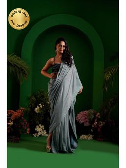 Ritivesh - Grey Nilah Pre-Draped Saree with Stitched Blouse