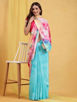 Navyasa By Liva - Multicolor Liva Crepe Foil Print Saree with Unstitched Blouse