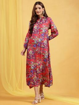 Navyasa By Liva - Maroon Abstract Relaxed Dress