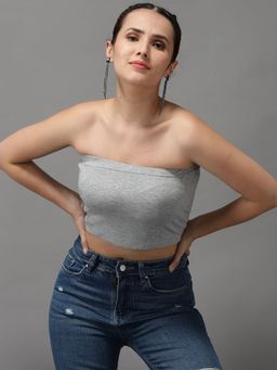 SHOWOFF - Womens Strapless Grey Tube Crop Top
