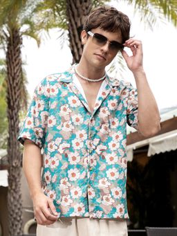 Campus Sutra - Men Multicolour Flora-Block Oversized Shirt
