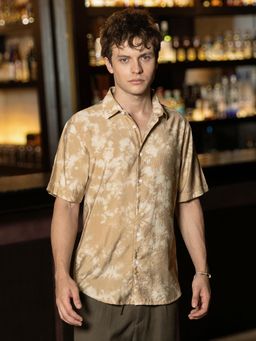 Campus Sutra - Men Sand Beige Tie-Dye Oversized Shirt