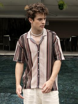 Campus Sutra - Men Multicolour Multitrack Knit Oversized Shirt